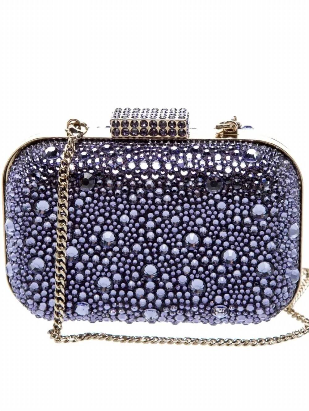 NEW JIMMY CHOO women's crystal-embellished minaudière clutch bag in purple